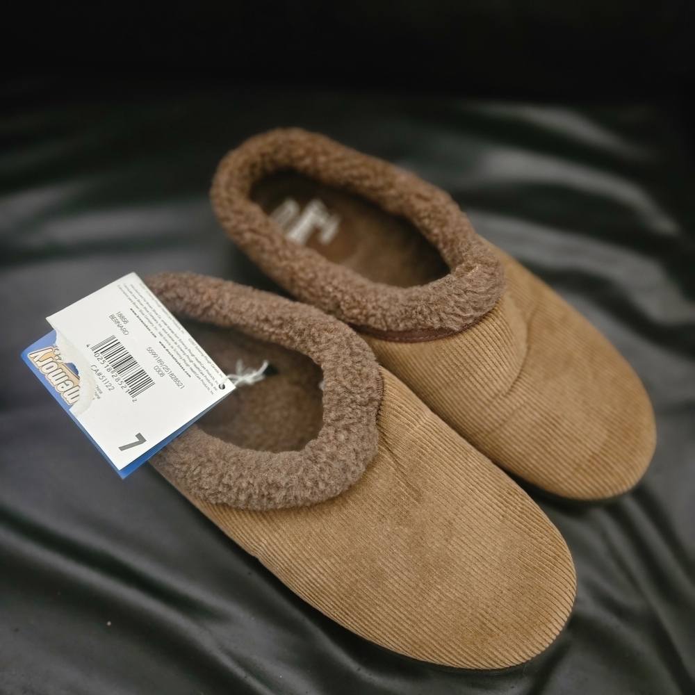 Dr.Scholl's Women's Memory Fit Cozy Courdroy Brown Mule Slip On Shoe Sz 7 US New